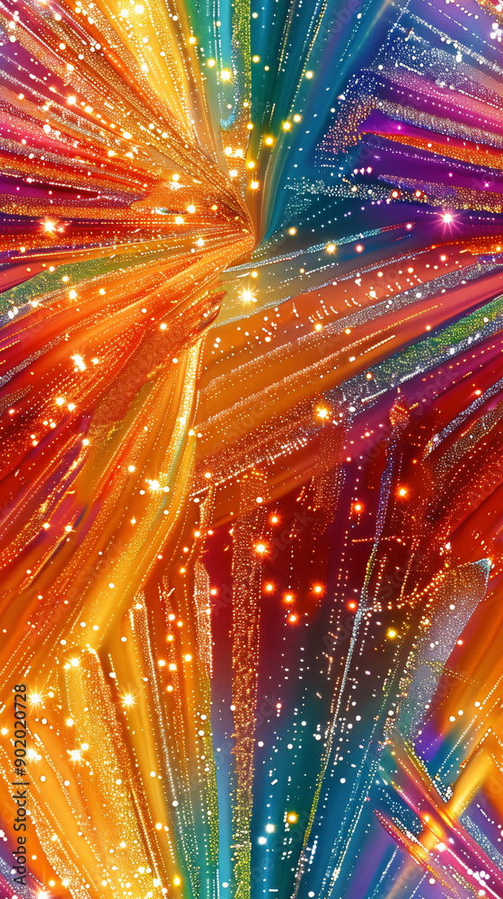 Poster Vibrant wavy lines and sparkling particles on abstract background