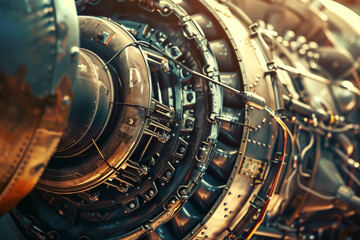 Naklejka premium A large, metallic engine with many parts and a star on it