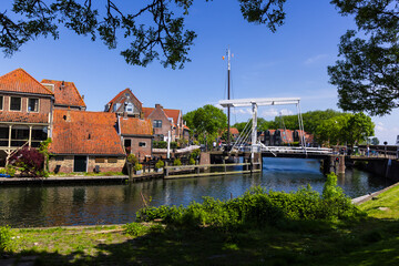 Fototapeta premium Scenic Enkhuizen cityscape in Northern Netherlands. One of the most important harbor cities in the Netherlands.