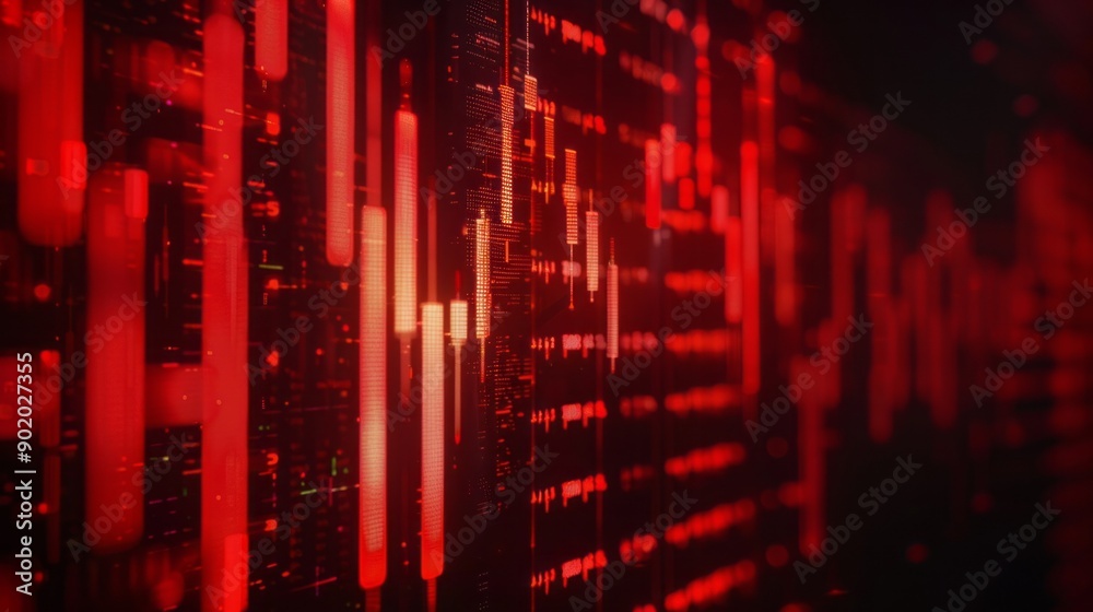 Poster A red background with a bunch of red lines and numbers