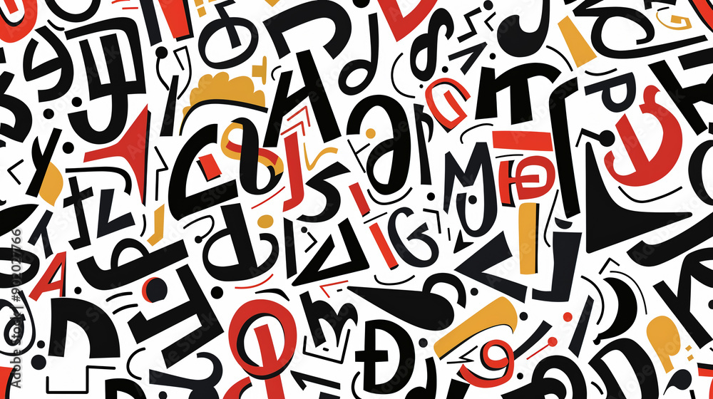 Fototapete a colorful image of letters and numbers with a red and yellow background