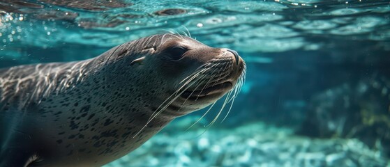 Explosion of playfulness with a seal frolicking in a hightech marine park