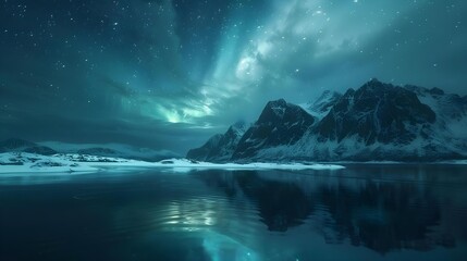 Naklejka premium Aurora borealis on the Lofoten islands, Norway