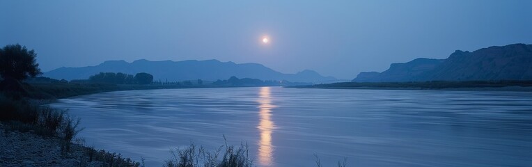 Fototapeta premium Enchanting Moonlit Night Over Ancient Chinese Riverside