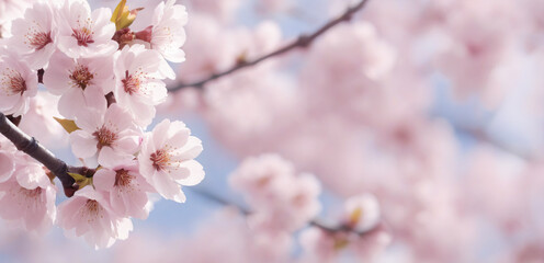 Sakura. Branches with pink flowers on a plain background for publications.