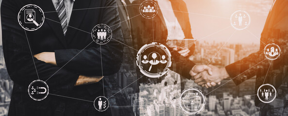 Human Resources Recruitment and People Networking Concept. Modern graphic interface showing professional employee hiring and headhunter seeking interview candidate for future manpower.