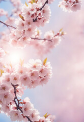 Obraz premium Sakura. Branches with pink flowers on a plain background for publications.