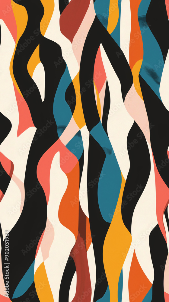 Aufkleber Bold and vibrant abstract seamless pattern with organic and flowing shapes, creating a visually captivating design