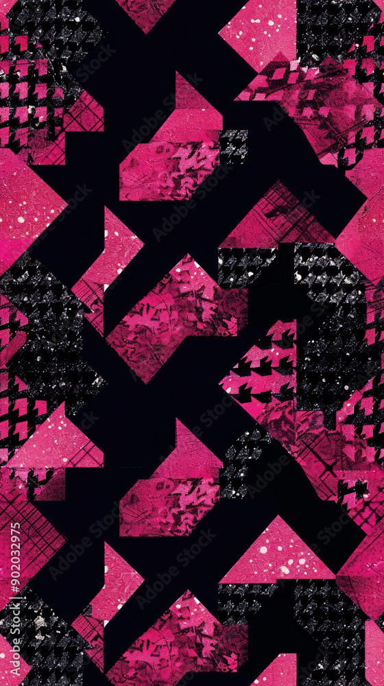 Aufkleber modern and bold design with pink and black houndstooth seamless pattern and geometric shapes