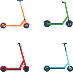 Collection of four kick scooters in different colors isolated on a white background © nsit0108