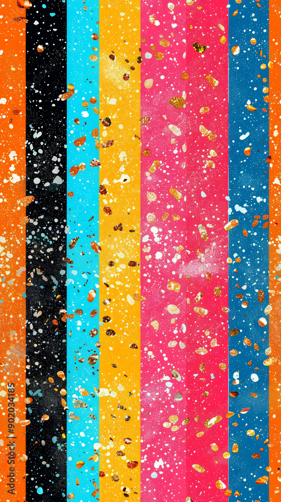 Poster lively and contemporary seamless design showcasing colorful vertical stripes enhanced with a fun pai