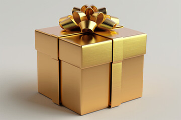 Naklejka premium Luxury gold wrapped gift box with ribbon bow, ideal for festive birthday and anniversary celebrations