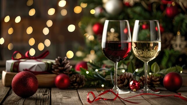 Red and white wine giveaways for Christmas anniversaries Valentine s Day and Thanksgiving with festive decorations - Powered by Adobe