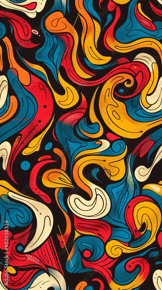 Poster abstract pattern with flowing lines and shapes, evoking a sense of energy and movement