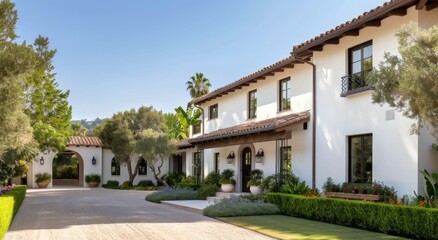 White Mediterranean Home With Driveway