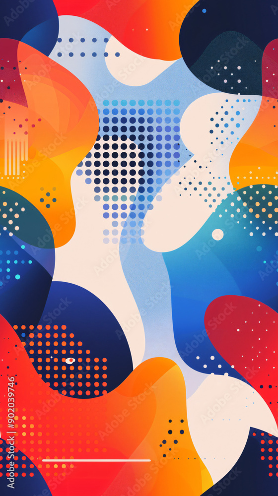 Poster Vibrant and modern abstract background with flowing shapes and halftone patterns
