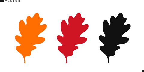 Autumn leaves silhouette. Yellow red and black color. Isolated oak leaves on white background