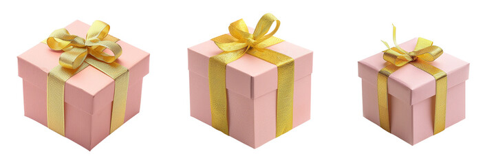Obraz premium set of small pink gift box with a gold ribbon isolated on transparent background