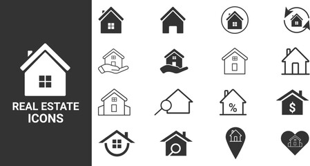 Real Estate minimal web icon set, Real estate icons collection. Vector illustration
