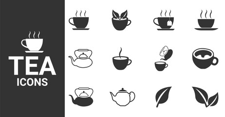 tea vector icon set. Tea and tea pot minimal thin web icon set. Simple vector illustration. 
