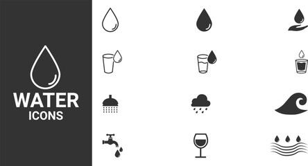 Water icons set. A drop of water Vector illustration