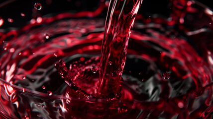 Red wine being poured into an elegant glass with ripples