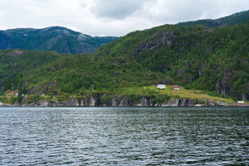 View from a cruise catamaran on the fjord in Bergen