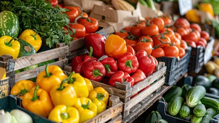 Vibrant Display of Fresh Organic Vegetables in Market