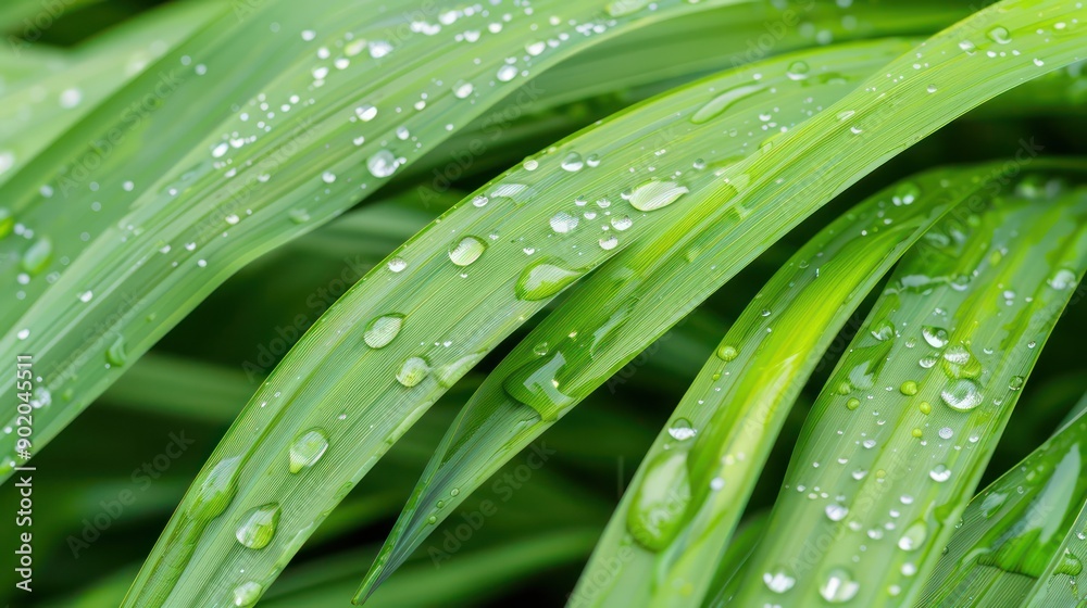 Poster a leaf with water droplets on it. the droplets are small and scattered, giving the leaf a fresh and 