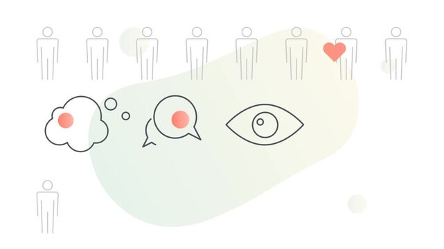 Design Thinking Process using User Empathy tools as what user think, communicate; see and feel  as Iterative Process across large user data set - Animated Stock Illustration as a  MP4 File