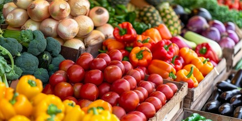 Vibrant Display of Fresh Organic Vegetables in Market