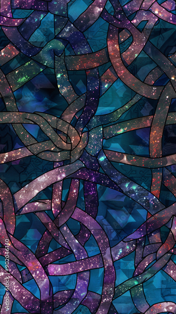 Fototapete seamless pattern made of galaxy ribbons creating a network of stars and space, an abstract and moder
