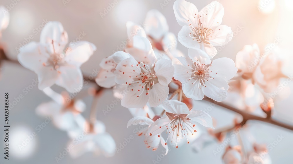 Aufkleber a close up of a branch with white flowers. the flowers are in full bloom and the branch is thin. the