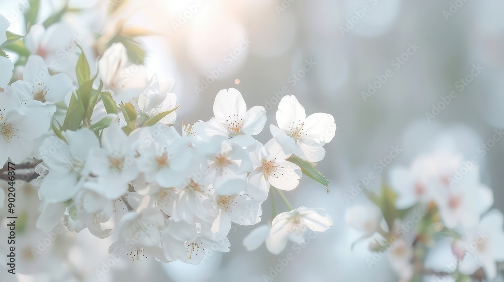 Aufkleber a close up of a white flower with a bright sun shining on it. the sun's rays create a warm and invit
