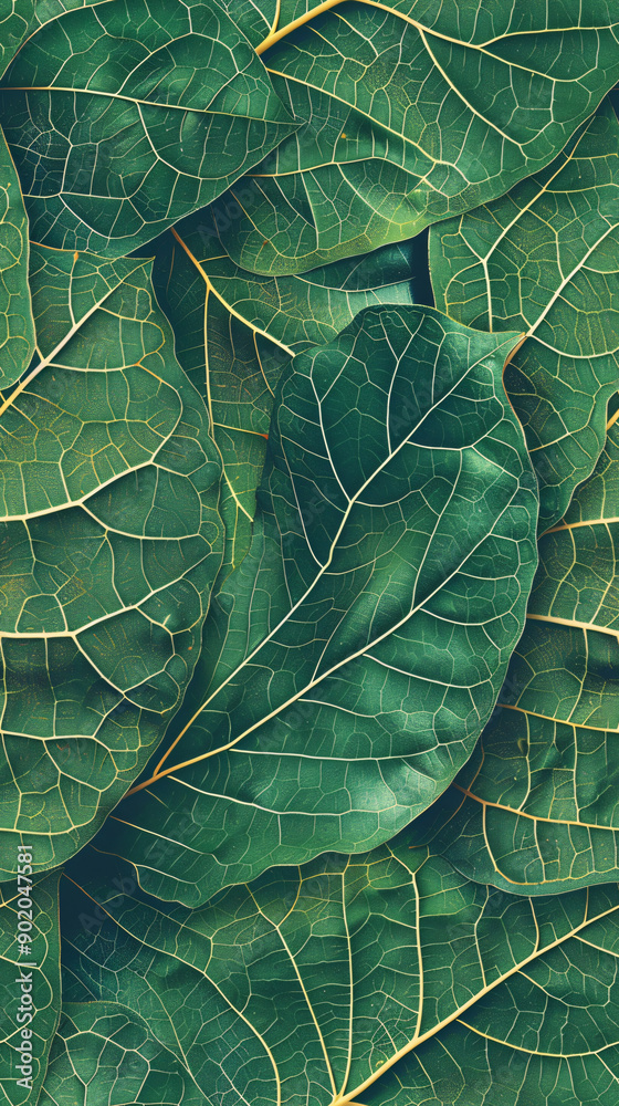 Aufkleber close-up of overlapping green leaves in a seamless pattern