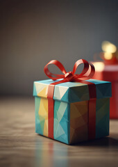 Gift box with solid background Low polygon, lines, Starry, and style design.