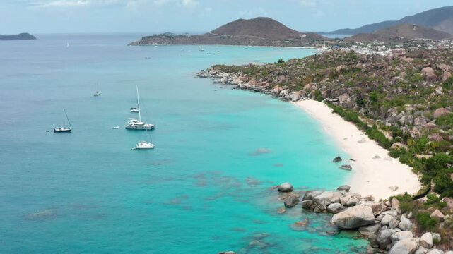 Flying Forward and Tilting Up Over the Turquoise Water of Virgin Gorda - BVI