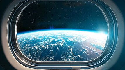 a view of earth from a spacecraft window, evoking awe. concept of perspective and wonder.  isolated on white background, png