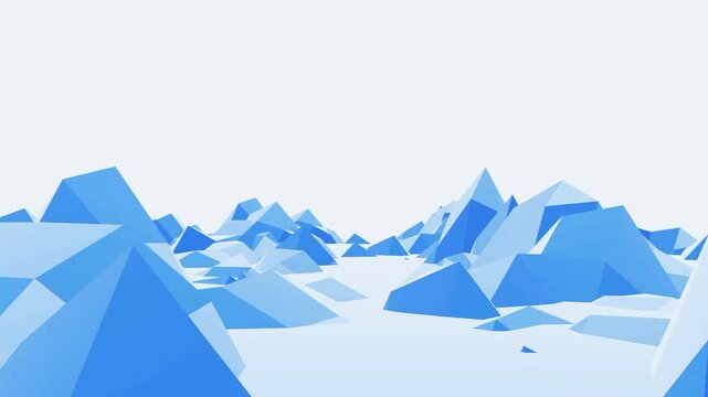 3D Low poly animation landscape lowpoly travel, mountains, clouds, crystals, blue, bright light blue sky