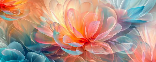 Abstract floral fractal artwork, vibrant multicolor petals. Digital fantasy bloom background