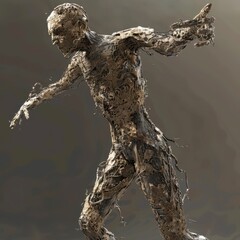 Abstract Sculpture of a Human Figure Displaying Movement in a Studio Setting