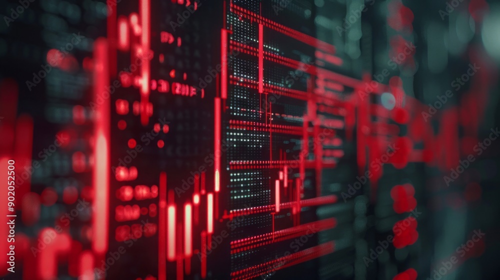 Poster A computer screen with red lines and numbers