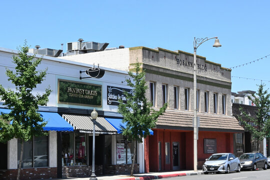 BELLFLOWER, CALIFORNIA - 28 JULY 2024: Shops on Bellflower Boulevard in Downtown Bellflower.
