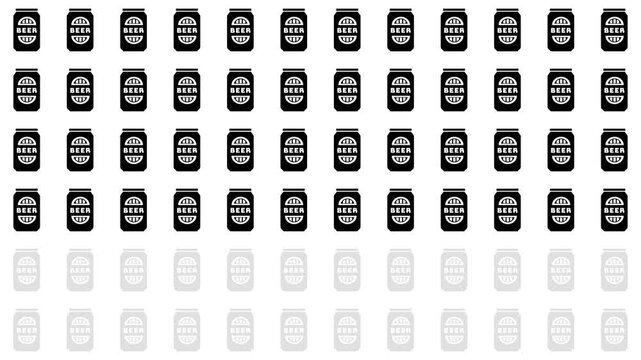 Beer can icons increase from left to right, changing colors as they overlap. Infographic background concept. White, Black, and Green Screen bg. Stylish pictogram with blur and opacity animations