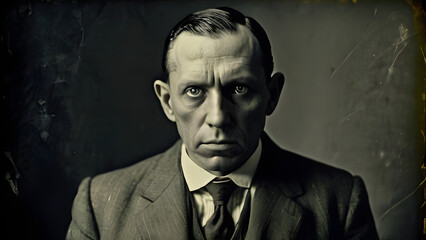 Fototapeta premium old black and white photograph of a scary man