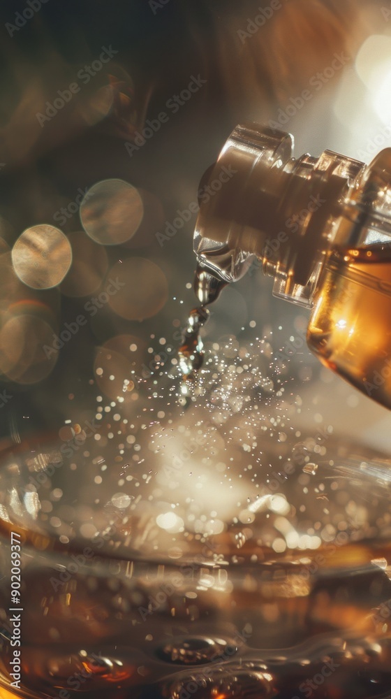 Poster a bottle of liquid is pouring into a glass, creating a misty effect