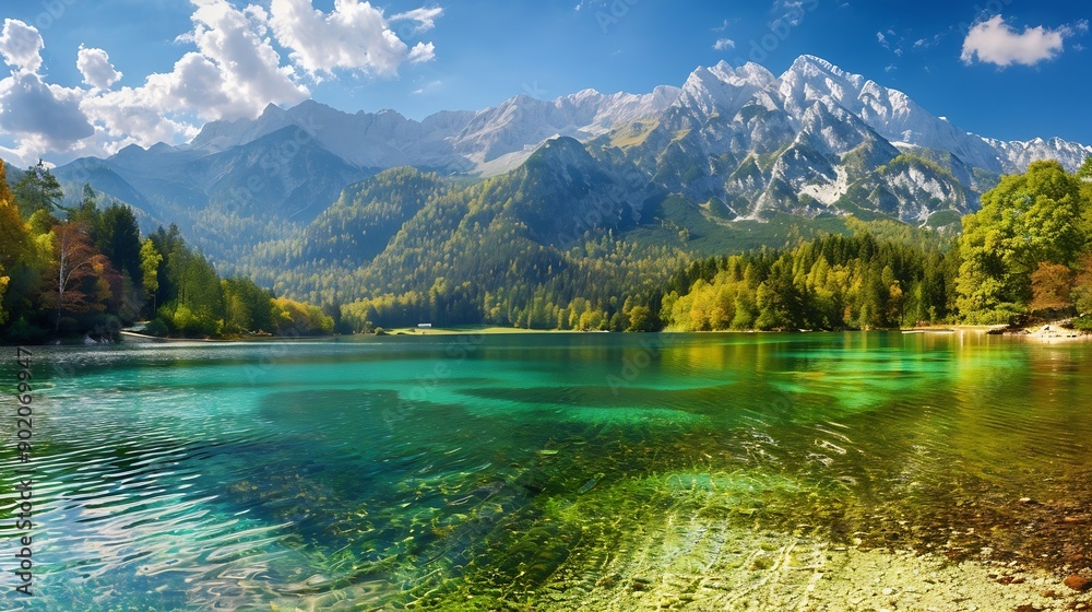 Wall mural jasna lake with beautiful mountains nature scenery in triglav national park location triglav nationa