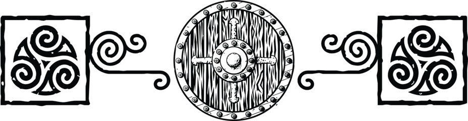 Celtic Tribal Spiral Header - Square Ends - Round Medieval Shield