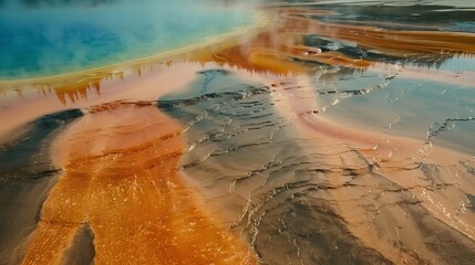 Grand Prismatic Spring in Yellowstone National Park Wyoming USA from the view of Fairy Falls Trail horizontal : Generative AI