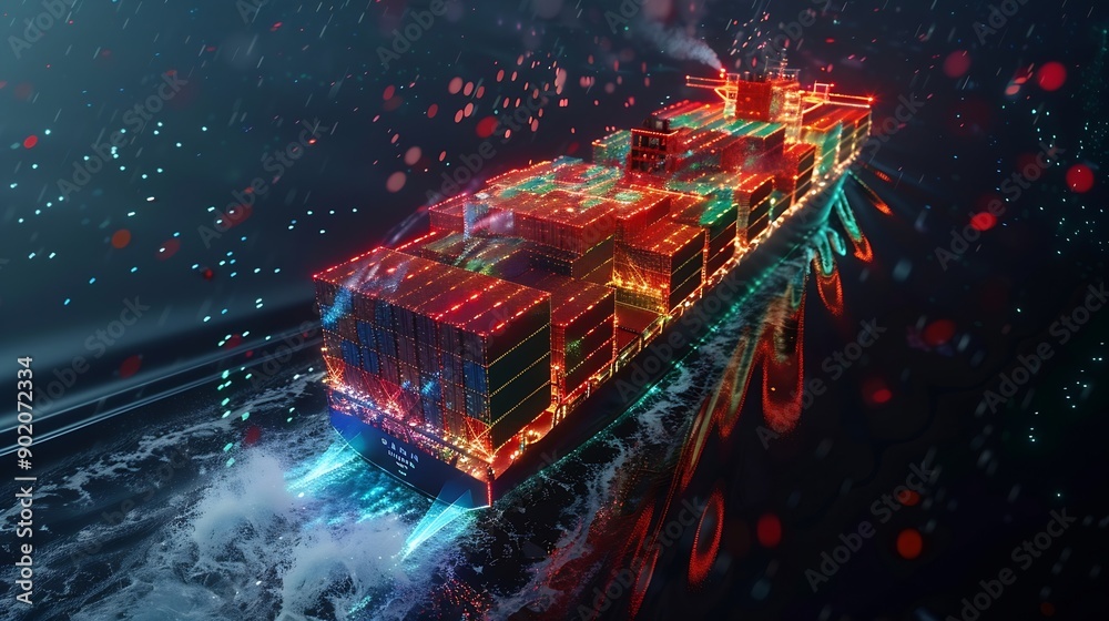 Poster Artificial intelligence container Ship wtih Earth Data science and big data technology for transportation logistics shipping tracker transportation computing analysing : Generative AI